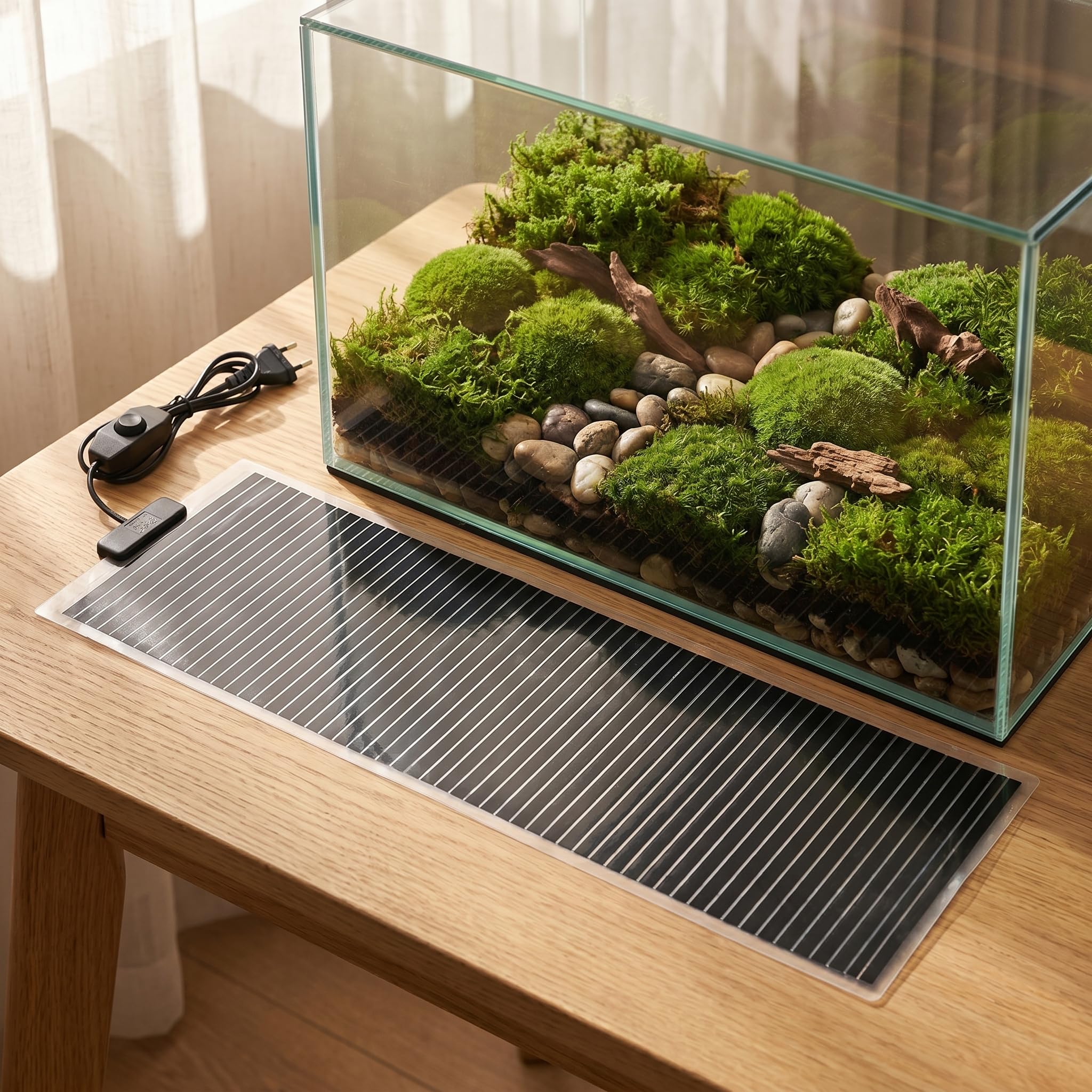 Tapis chauffant pour terrarium, 45W Tapis Chauffant pour Reptiles avec Thermostat Réglable Compatible Récipients en Verre pour Terrariums Tortues Serpents Petits Lézards 31,44 x 11,12 x 0,04inch