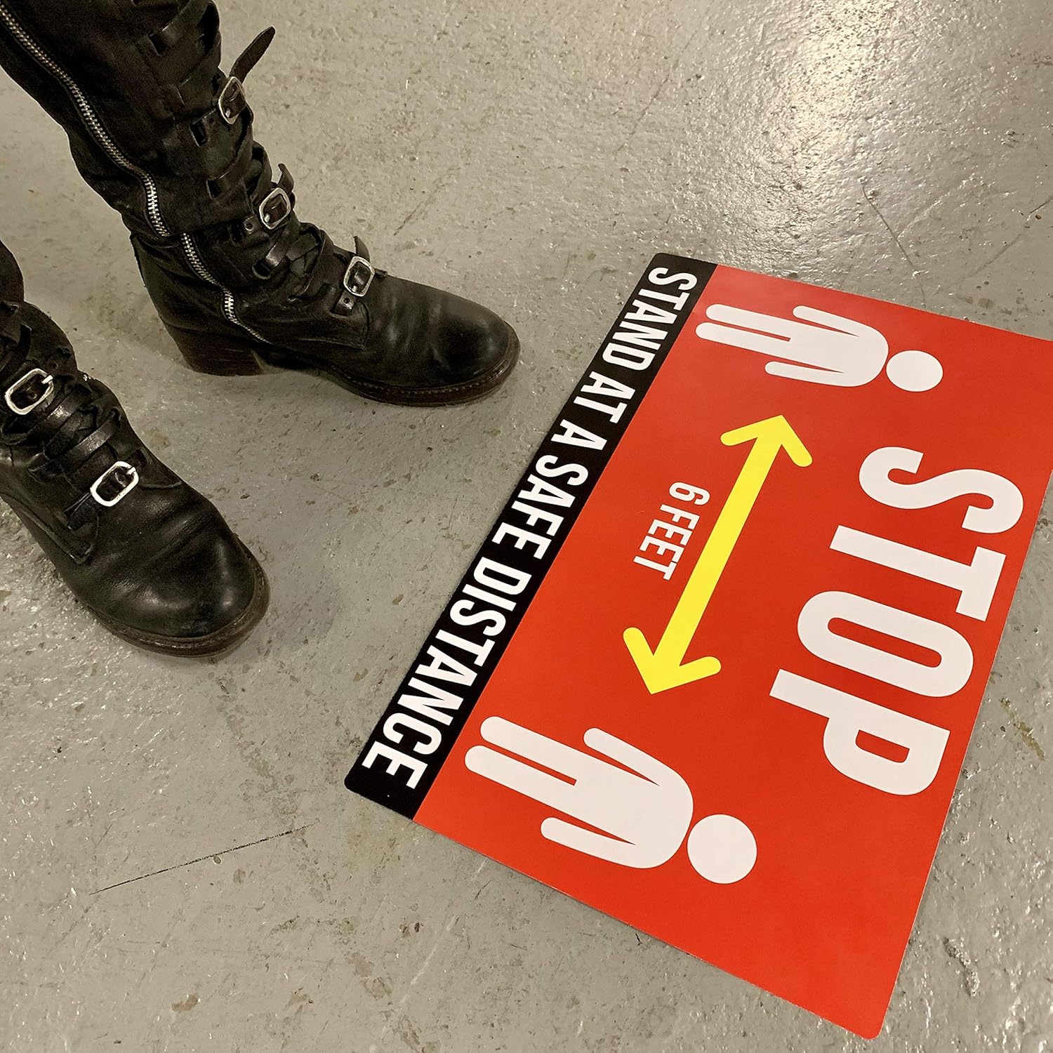 Social Distancing Floor Decals for Schools, Factories and Stores - 6 Feet Apart Stickers - Stand at a Safe Distance Safety Signs - 12" x 18" Removable Vinyl Decal (5 Decals per Pack)