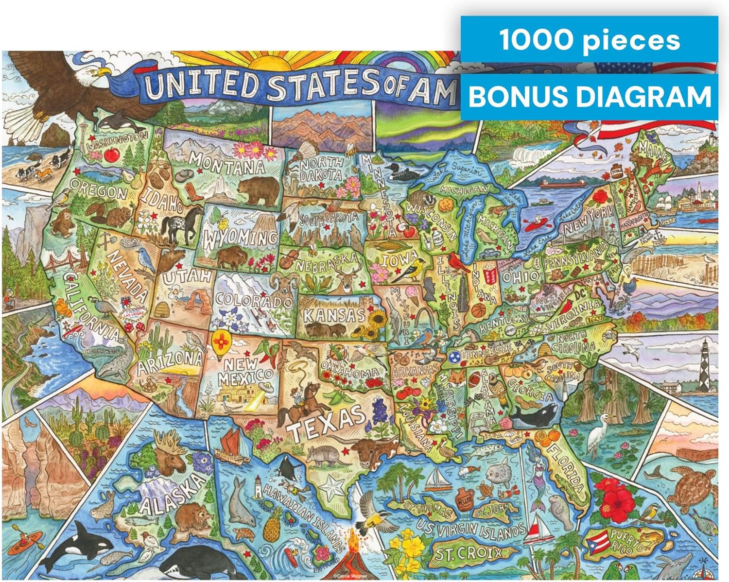 Buffalo Games - 1000 Piece Jigsaw Puzzle Carrie Wagner Colorful Country, Made in USA, Premium Recycled Board, Full-Color Poster