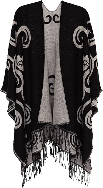 DiaryLook Women's Printed Shawl Wrap Fashionable Open Front Poncho Cape