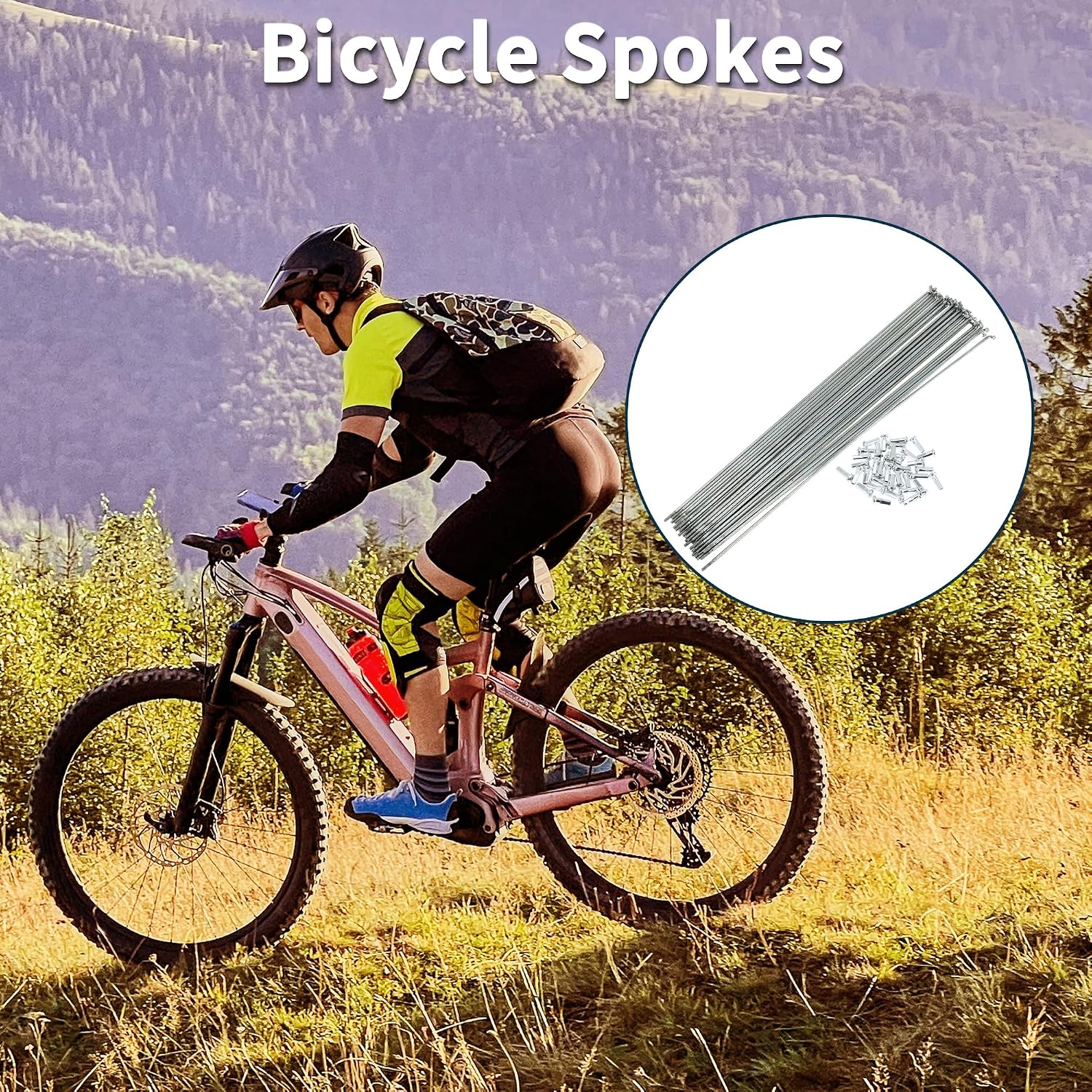 Bicycle Spokes Bike Wheel Spokes Silver Tone Nipple 1 Set 13G 45 Steel Galvanized