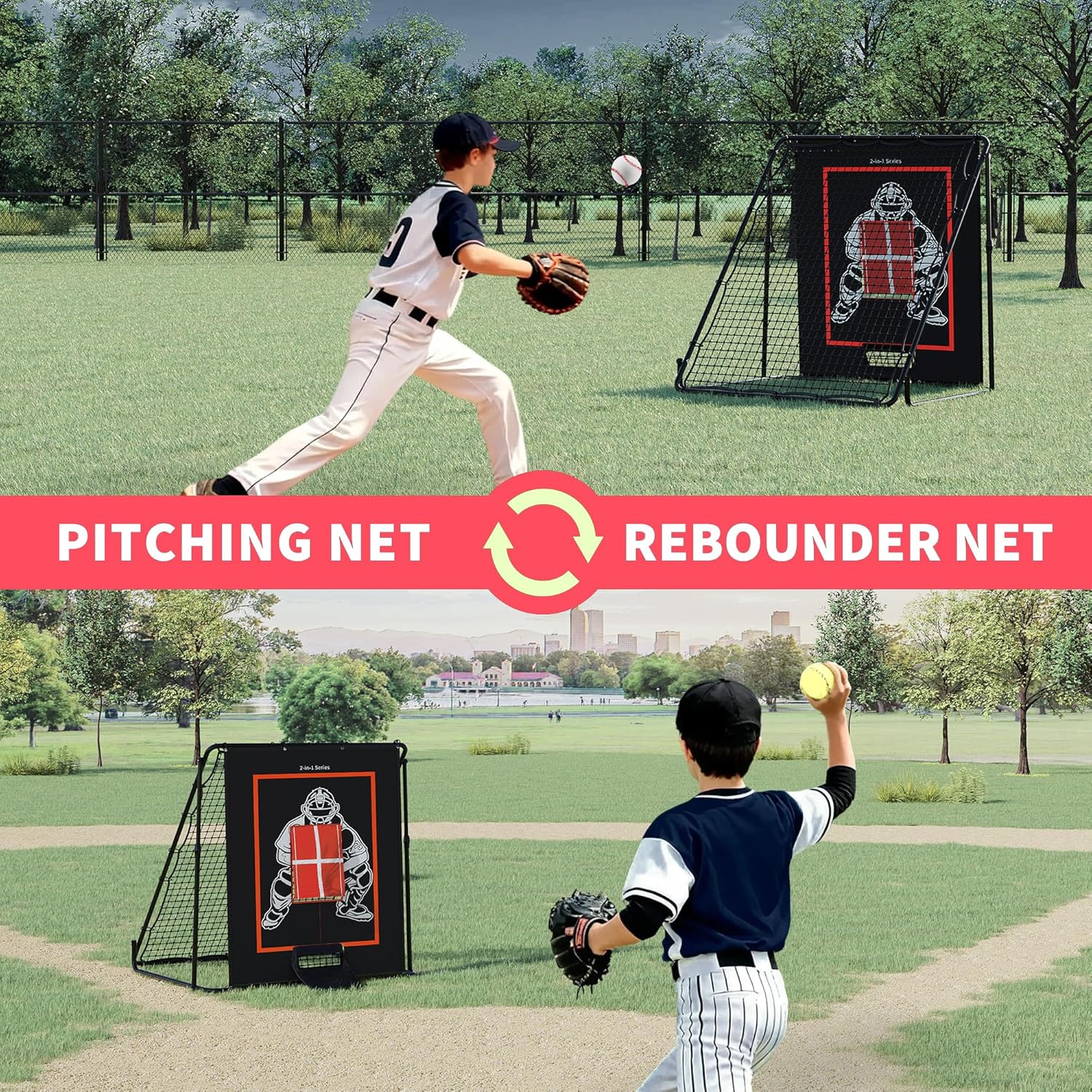 5x4 ft 2-in-1 Adjustable Rebound net and Pitching net, Suitable for Soccer, Baseball, Volleyball, and Softball, and can be Used for Passing, Throwing, and Ball Control Practice