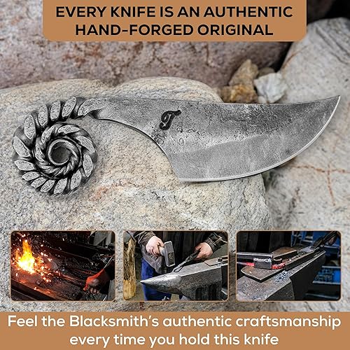 Miniatura 3 de Toferner Cuchillo de bolsillo celta, cuchillo forjado a mano con funda de cuero para el cuello, hoja endurecida, vintage, colección de arte antiguo,