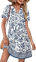 WIHOLL Women's Casual Summer V-Neck Short Sleeve Dress 2025 - Beach Wedding Guest Vacation Boho Midi Dress