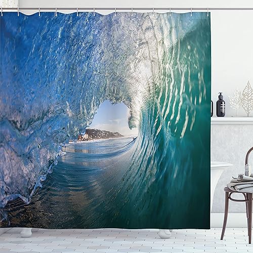 Miniatura 37 de Ambesonne Cortina de ducha de arte moderno, objetos hippie funk trippy con caja de música OVNI, cinta de labios y altavoces, juego de decoración