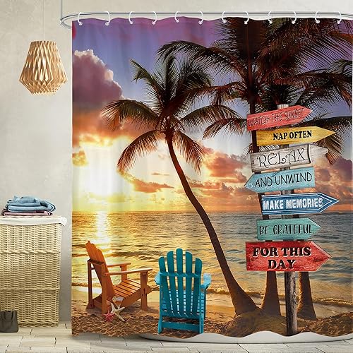 Miniatura 7 de Omifly Cortina de ducha con temática de playa con estrellas de mar, 60 pulgadas de ancho x 72 pulgadas de alto, conchas náuticas náuticas, juego de