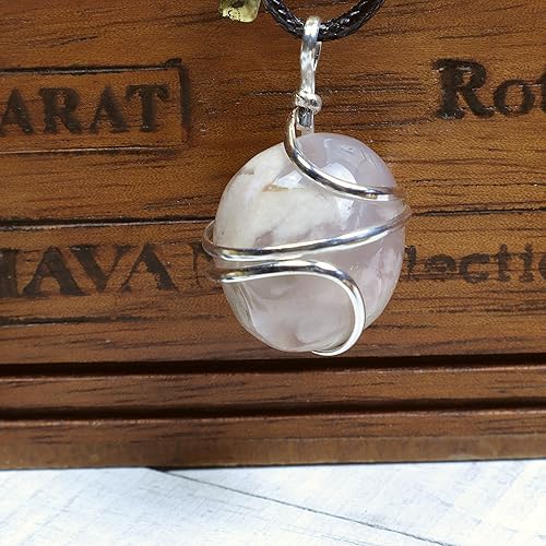 Miniatura 8 de Collar de cristal de ágata de flores, colgante envuelto en alambre de ágata de flor de cerezo. Cristal curativo para calma, estabilidad y