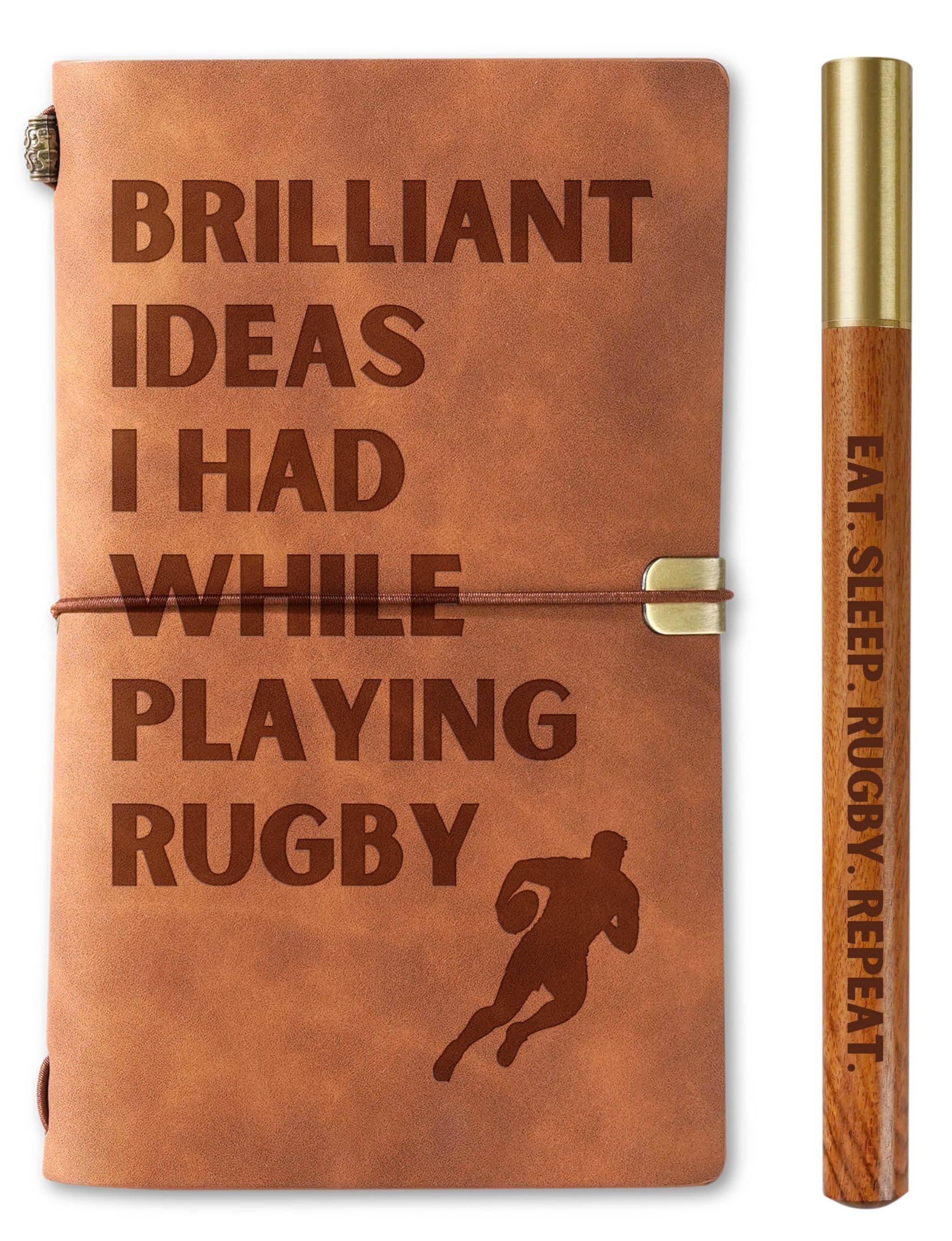INNObeta Rugby Gifts for Boys Men, Journal Pen Set, 7.8"x5" Faux Leather Embossed Refillable Notebook for Birthday, Christmas