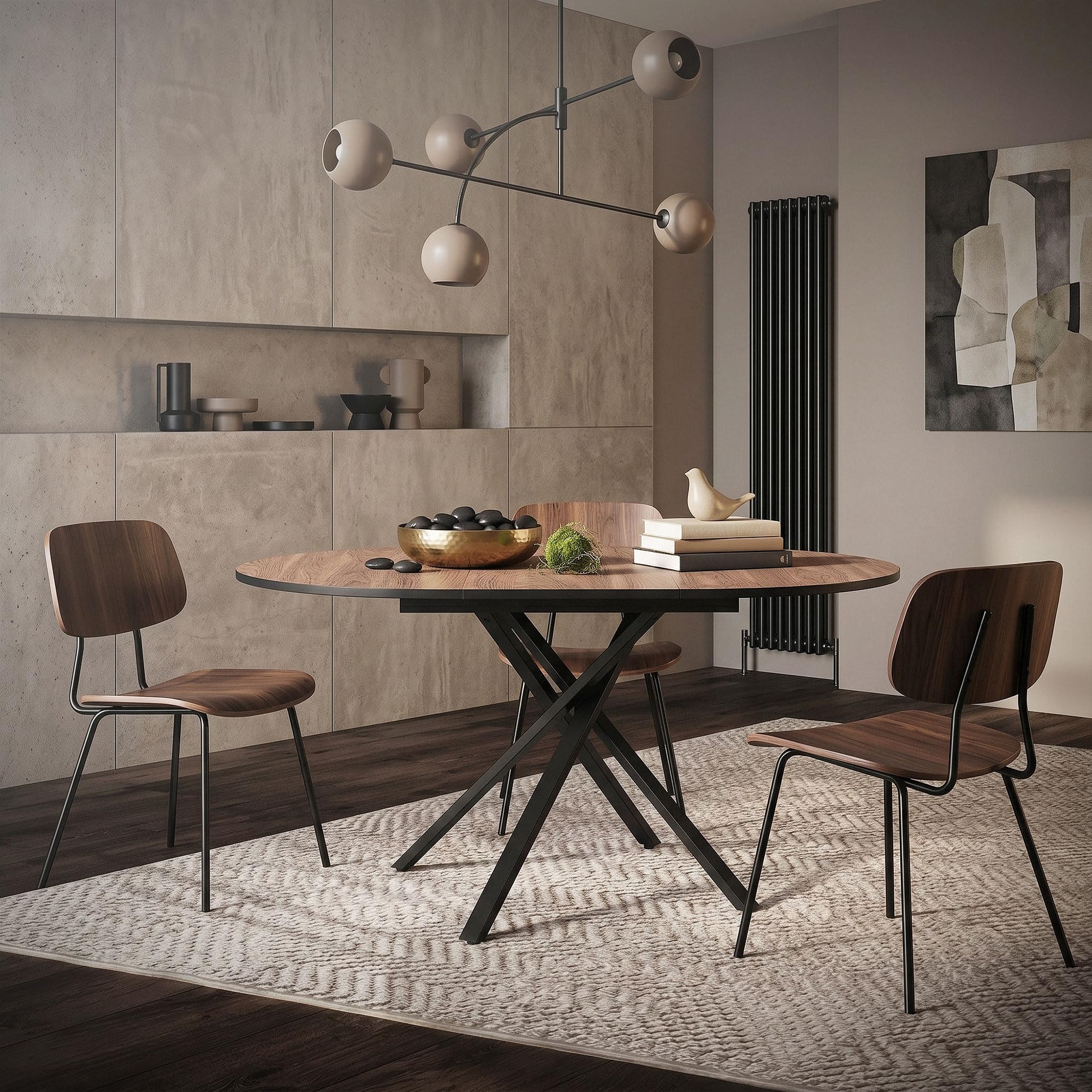 ML-Design Rozkladany Okragly Stól do Jadalni, Brazowy Dekor Drewna 100-140 x 76 x 100 cm, Stól Kuchenny dla 4-6 Osób z Metalowa Podstawa X, Nowoczesny Stól do Salonu, Kuchni, Jadalni, Loftu i Domu