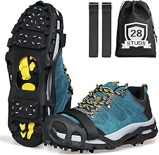 Ice Snow Grips Anti-Slip Spikes 28 Teeth Ice Snow Traction Cleats Crampons Slip on Boots Footwear Winter Outdoor for Hikin...