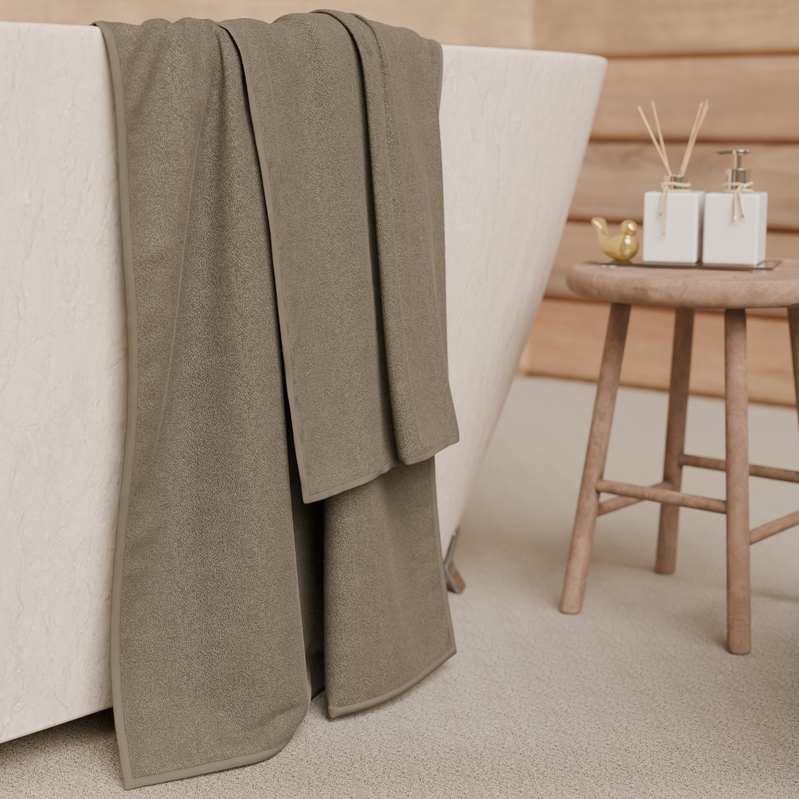 PETTI Artigiani Italiani - 100% Cotton Terry Bath Towels, 1+1 Towel Set, 2 Pieces 1 Face Towel and 1 Hand Towel, Mud Towels - Image 3