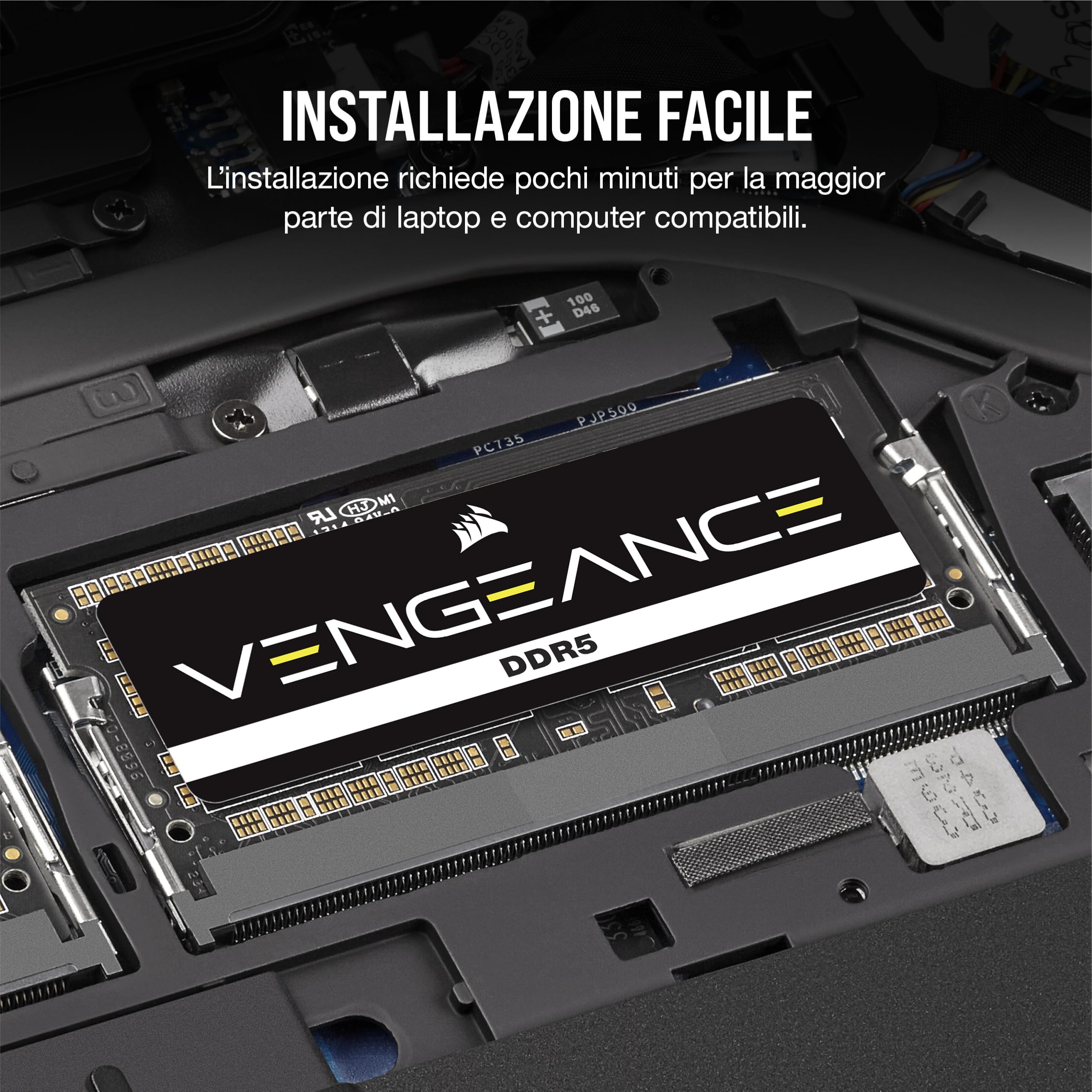 CORSAIR VENGEANCE SODIMM DDR5 RAM 48GB (1x48GB) Fino a 5600MHz CL48-48-48-90 1.1V Intel XMP 3.0 Memoria per Laptop – Nero (CMSX48GX5M1A5600C48)