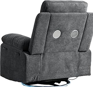 MOOSH Dark Grey Linen Recliner Chair with 270 Degree Swivel, Led, Speake...