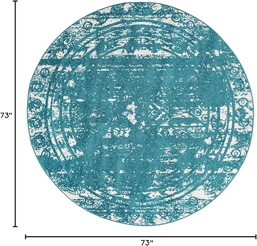 Miniatura 2 de Unique Loom Lennon Collection - Alfombra Zal (6 pies 1 pulgada, redonda, turquesamarfil)