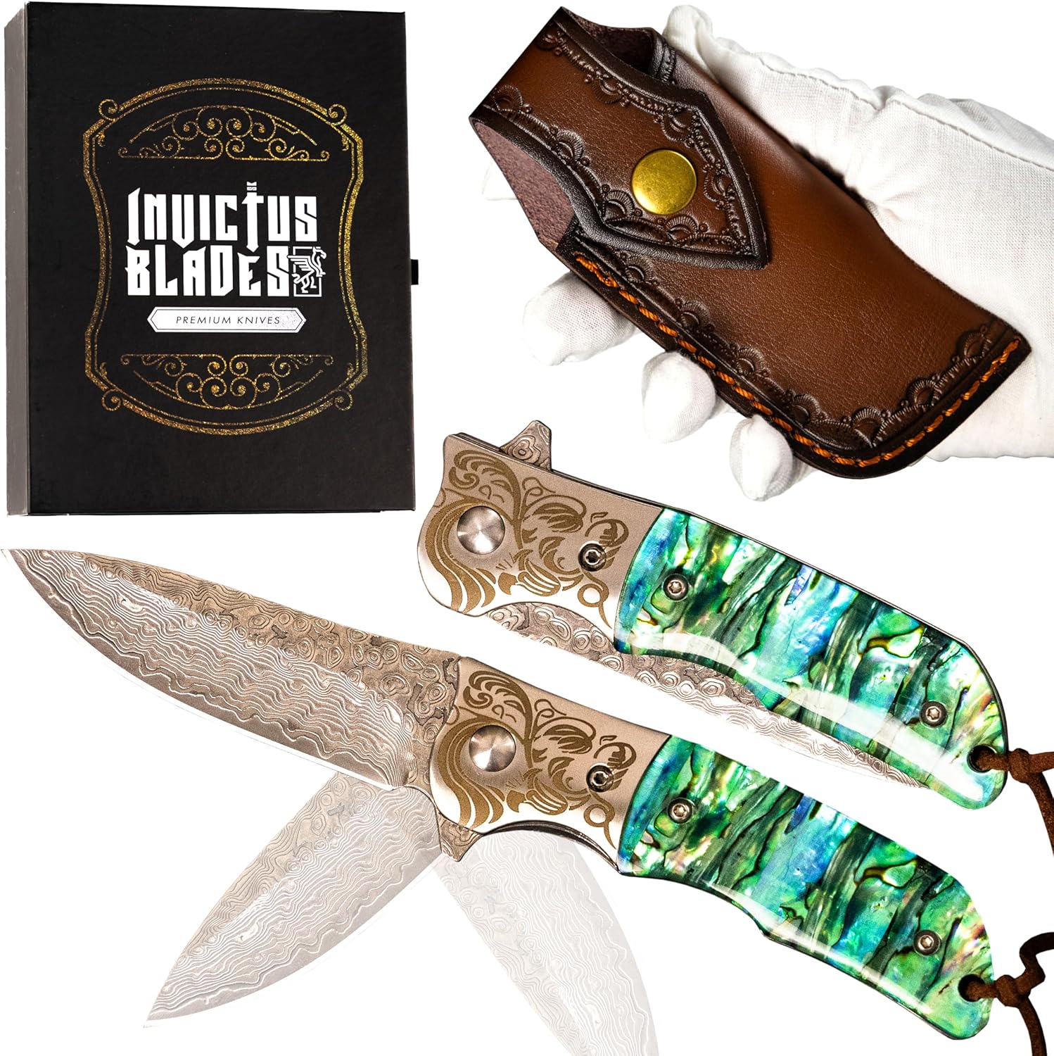 Mini Katana Premium & Unique Damascus Pocket Knife - Unmatched Sharpness 67-layer VG10 Steel & Durability with Clip Leather Sheath - Ideal for Everyday Use & Hunting