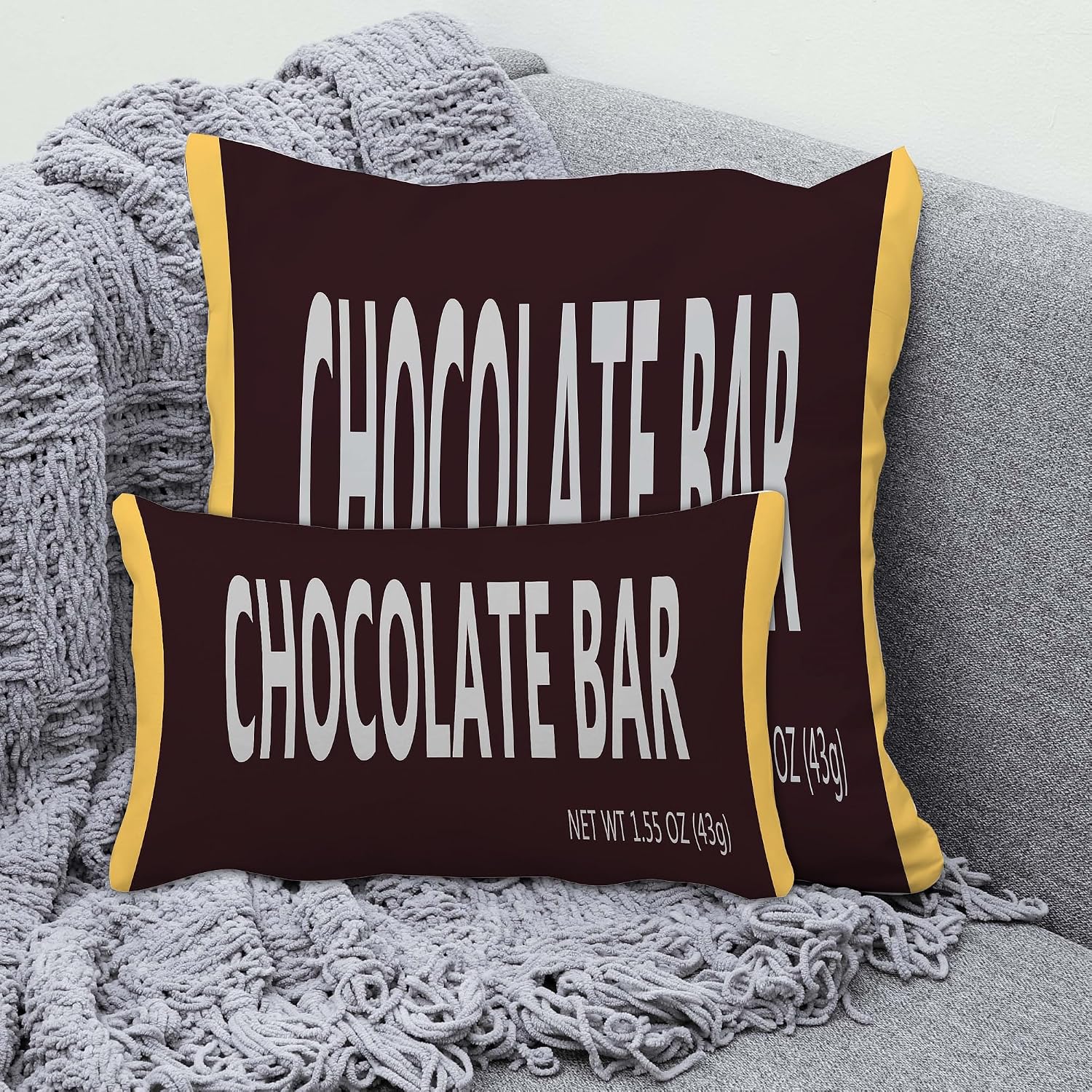 Chocolate Bar Lover 12x20 Inch Funny Throw Pillow Cover, Sweet Foodie Food Snack Fan Decorative Cushion Case,Home Nursery Room Decor Kid Boy Girl Novelty Soft Lumbar Pillowcase
