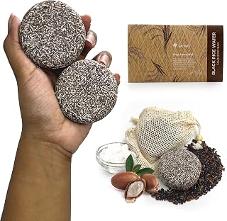 Black Rice Water Shampoo Bar - Fermented Rice Water, Argan Oil & Murumuru Butter for Hair Growth Moisture & Shine - Set of 2 Bars + Cotton Bags - All Natural Shampoo Bar Sulfate Free (4.04 oz)