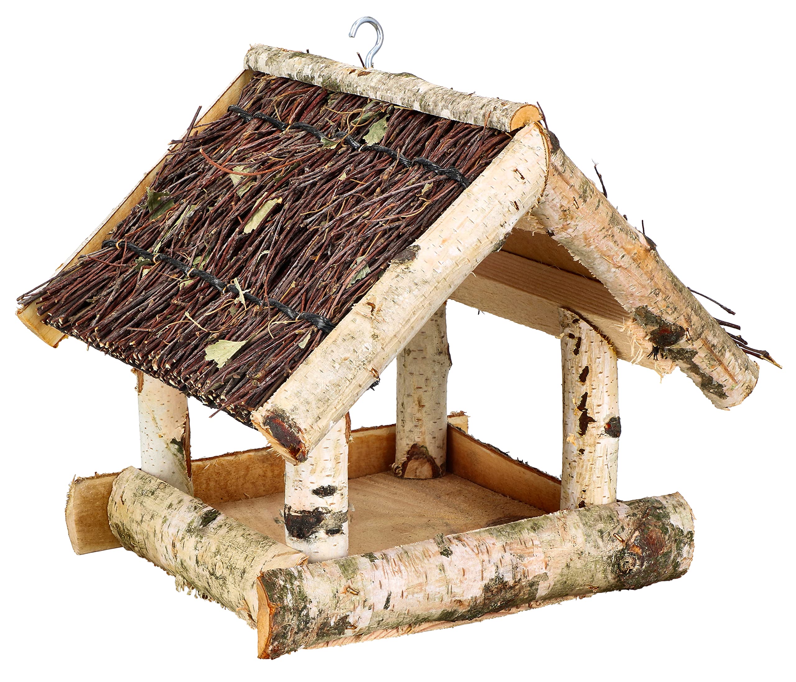 KOTARBAU® Mangeoire Oiseaux Extérieur - Bois De Bouleau - 25,5x25,5x23,5 cm - Marron - Mangeoire À Suspendre - pour Jardin Terrasse - Sécurisée - Naturelle