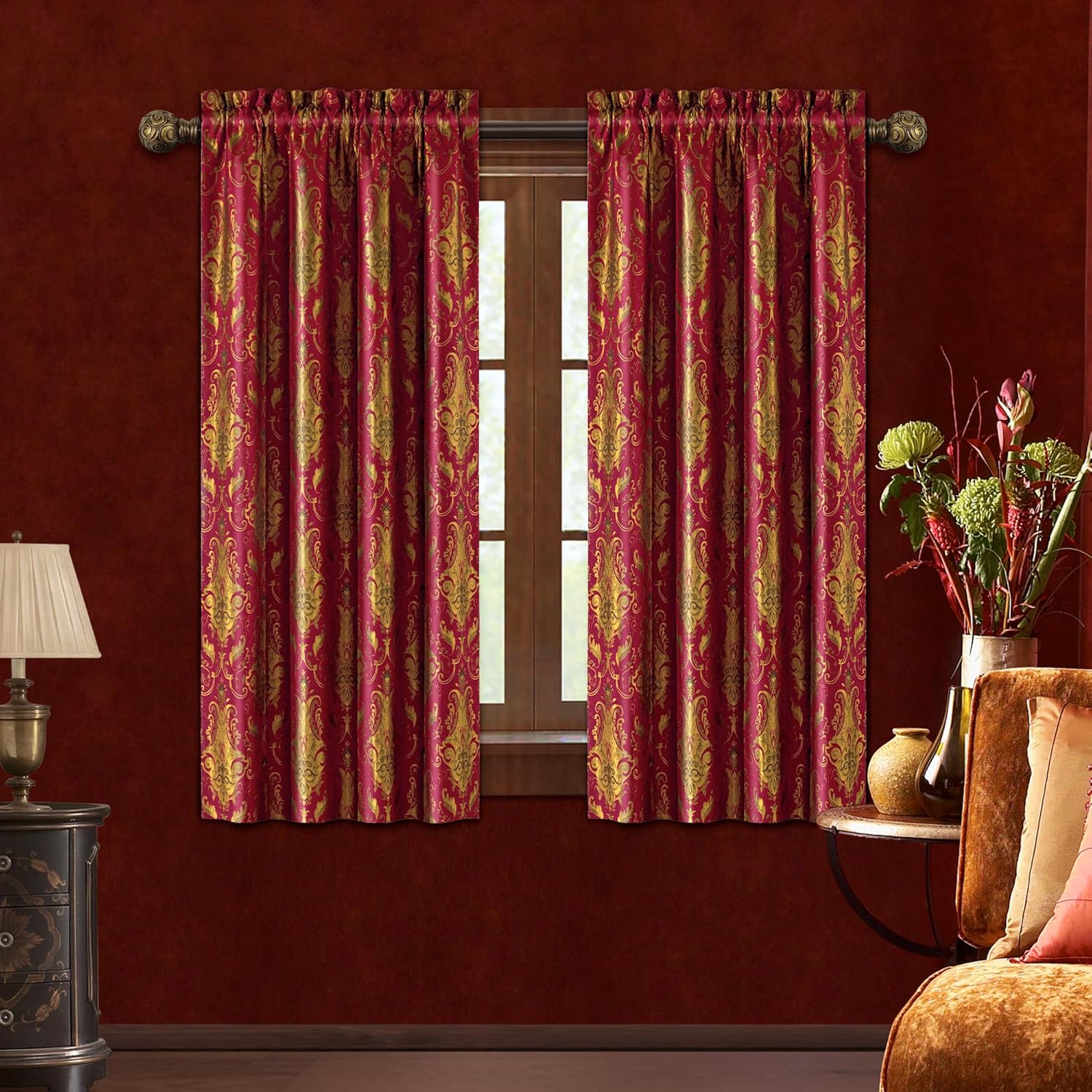 Loom and Mill Luxury Jacquard Curtains for Bedroom Living Room, Pearly Beige Floral Damask Curtains 2 Panels with Tiebacks, Elegant Window Curtain for Banquet Party Decor(52”Wx96”L, 2 Panels)