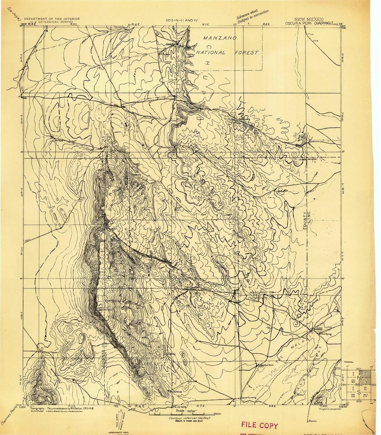 Usgs Maps New Mexico 1918 Oscura Peak, Nm - New Mexico - Usgs Historical Topographic Map : 20In  X 24In : Home & Kitchen