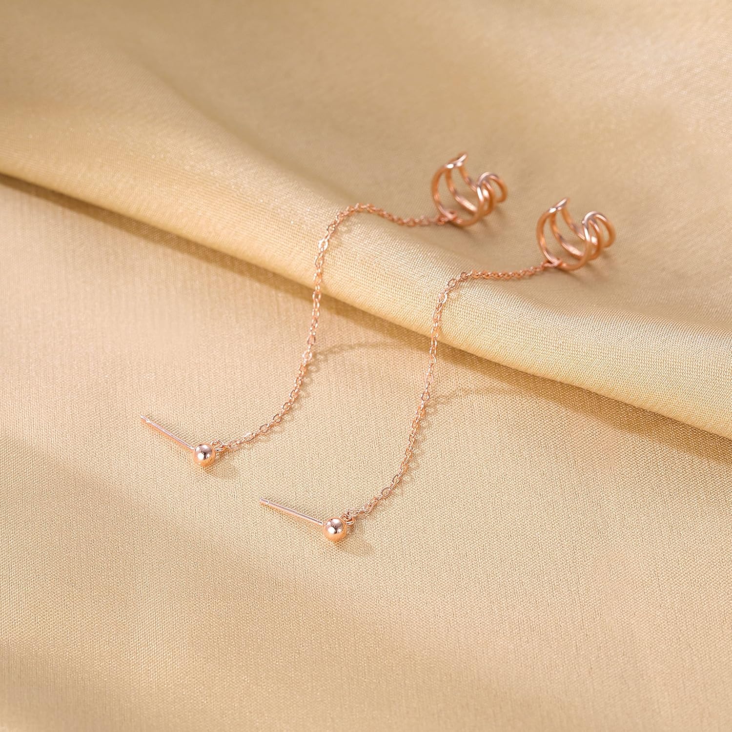 SLUYNZ 925 Sterling Silver Cuff Earrings Chain for Women Crawler Earrings Studs - Image 4