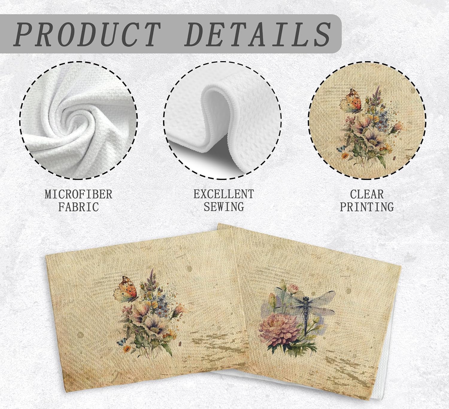 Vintage Dragonfly Kitchen Towels and Dishcloths Set of 2, Butterfly Dragonfly Decor, Floral Wildflower Kitchen Dish Tea Hand Towels, Retro Butterfly Hand Towels for Bathroom, 16×24 Inches - Image 7