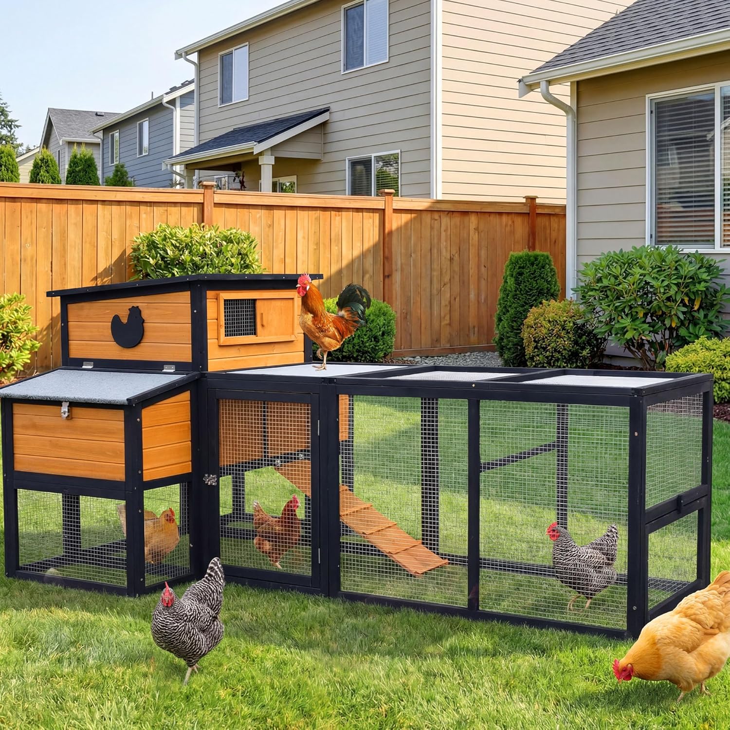 RUNSHED 83" Large Wooden Chicken Coop with Run for 4-6 Chickens - Predator-Proof, Ventilated, Easy-Clean Outdoor Hen House