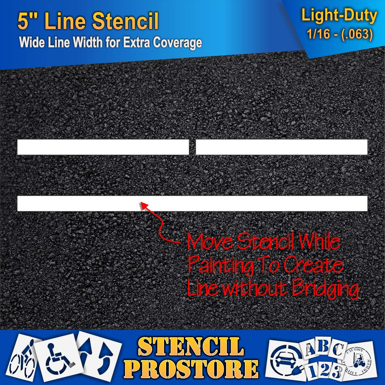 Pavement Stencils - 5 inch - Straight LINE Stencil - 5" x 108" x 1/16" (63 mil) - Light-Duty