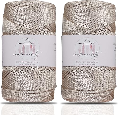 Makromecity, 2 madejas de cuerda de macramé de poliéster de 0.079 in x 250 yardas (750 pies) de 0.079 in de polipropileno para macramé, arte y