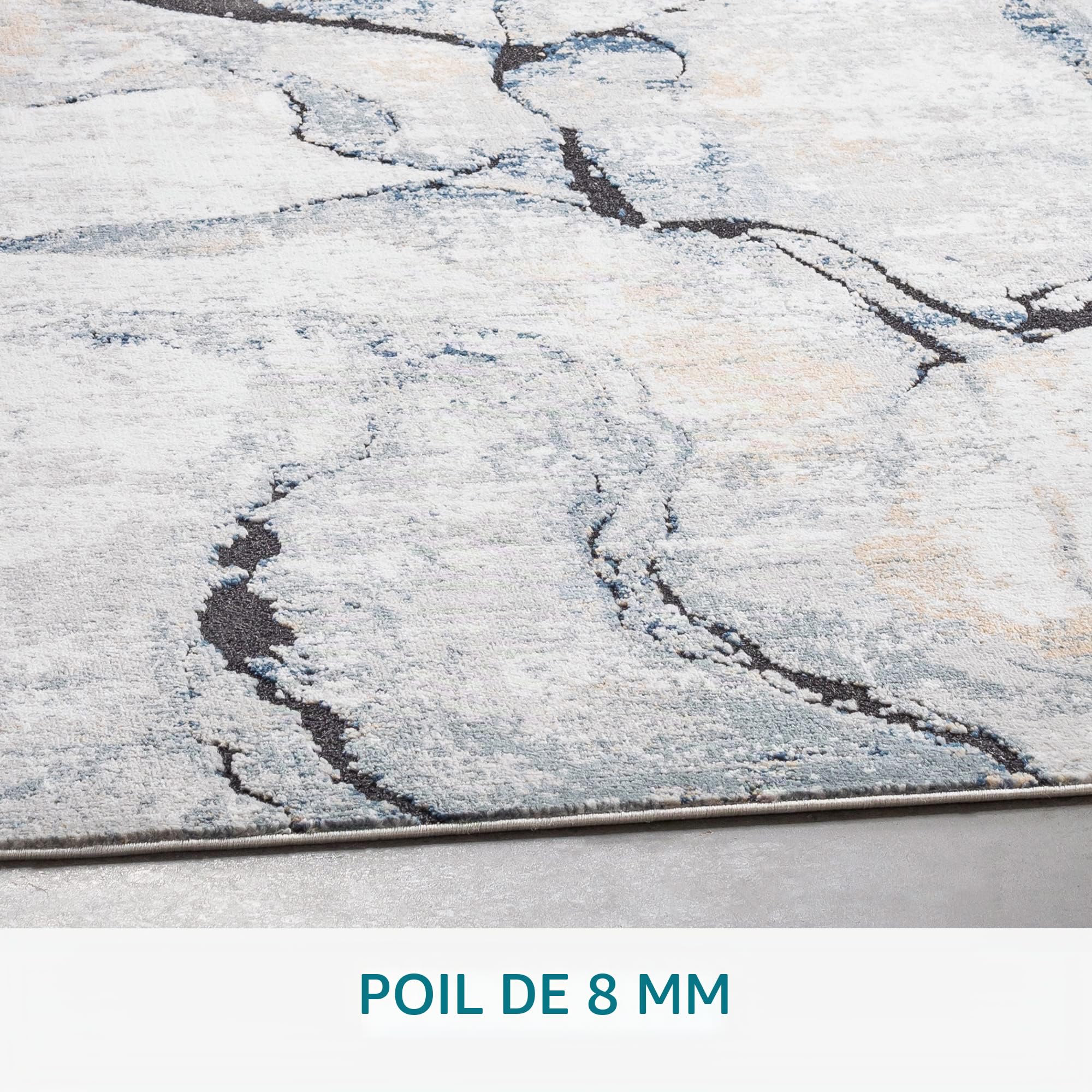 Livabliss Berlin Tapis Moderne Abstrait - Tapis Salon, Salle à Manger, Chambre Adulte et Ado, Cuisine - Design Marbre Moucheté Multicolore, Poil Ras Doux 120x170 cm - Gris, Bleu, Ivoire