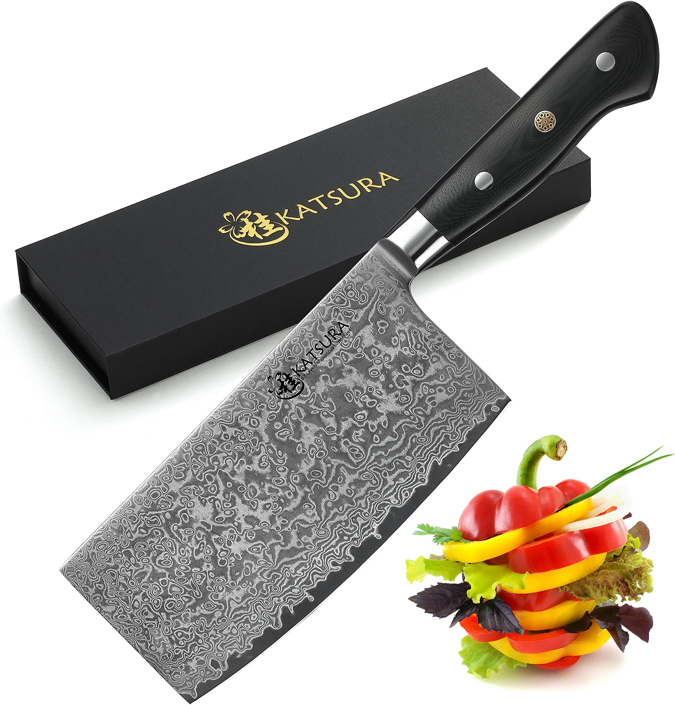 KATSURA Chinese Cleaver Knife – 6.5 Inch – Japanese Premium AUS 10, 67 Layers Damascus Steel Knife
