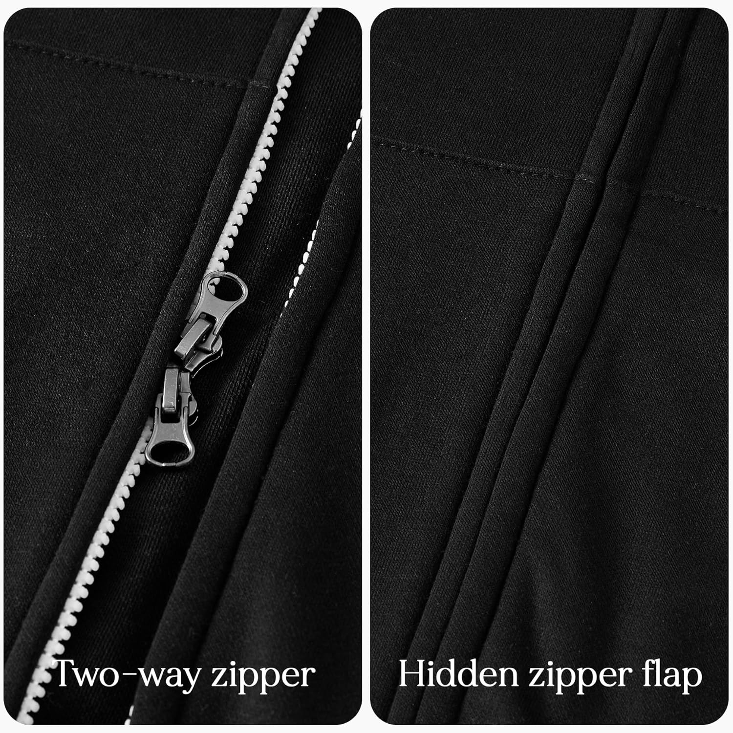 Ohoo Mens Slim Fit Double Slide Zipper Zip Up Hooded Sweatshirt Lightweight Long Sleeve Hoodie Jacket with Kanga Pocket - Image 6