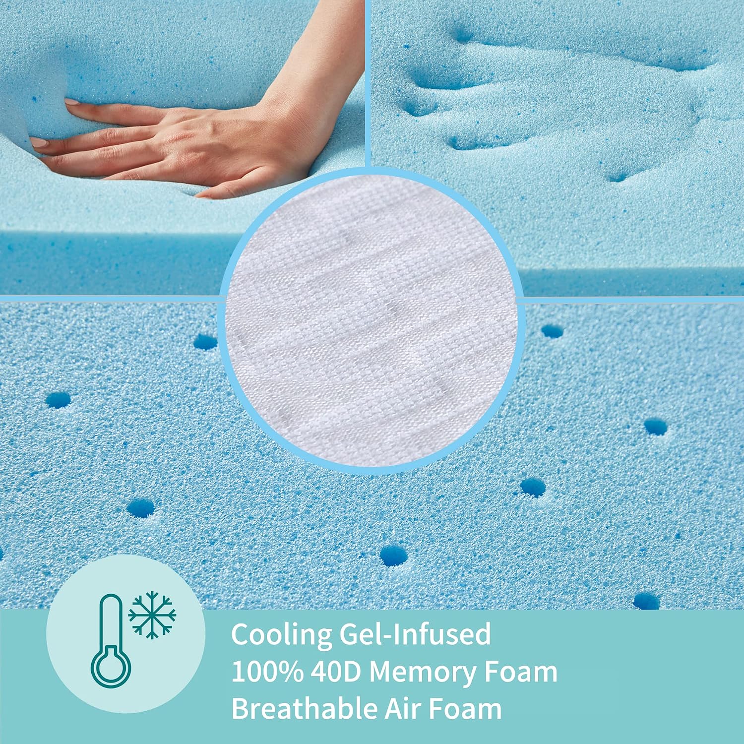 CHITA Ventilated Cool Gel Memory Foam Bed Mattress Topper Removable Bamboo Cover with Straps -10 Years Warranty, 3 Inch, Twin XL