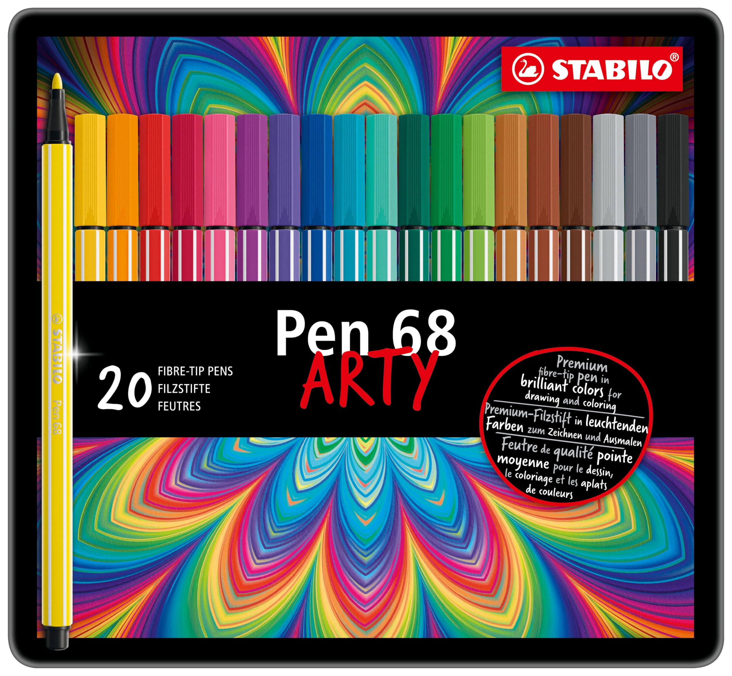 Stabilo Pen 68 - Pennarello Premium - ARTY - Scatola in Metallo da 20 - Colori Assortiti