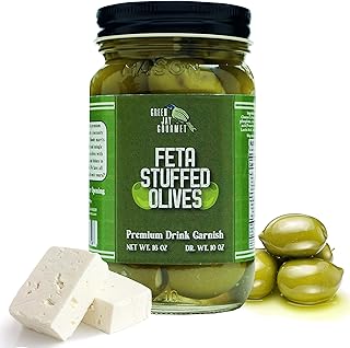 Feta Cheese Stuffed Olives – Cheese Stuffed Green Olives for Cocktail Garnish & Cheese Board – Dirty Martini Olives – Gourmet Olives – All Natural – Large – 16 Ounces