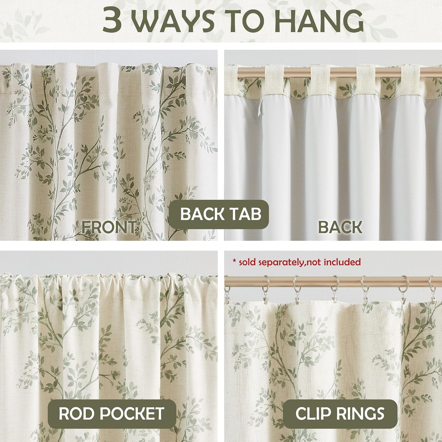 Amzdecor Green Leaf Full Blackout Window Curtain Panels for Bedroom 84 Inch