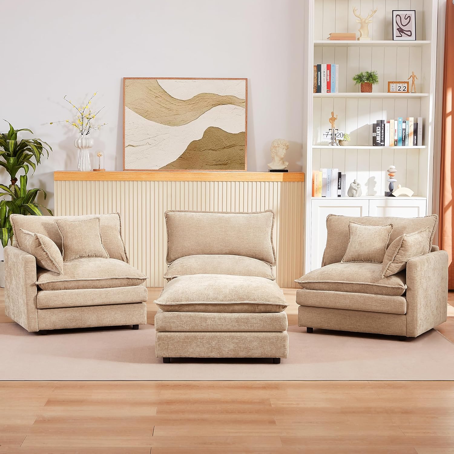 Eafurn Oversized Reversible Modular Sectional Sofa with Movable Ottoman, 4 Seater Convertible L Shaped Corner Couch Modern Chenille Sofa Set w/Double Layers Seat Cushions for Living Room Apartment