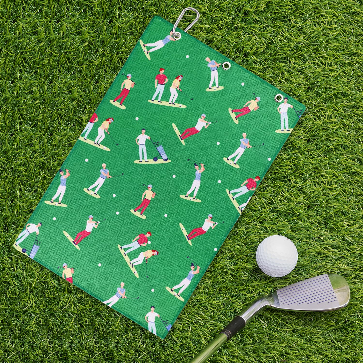 Asciugamano da Golf 60x40cm Microfibra Ricamato con Moschettone Assorbente a Nido d'Ape Accessori Sportivi