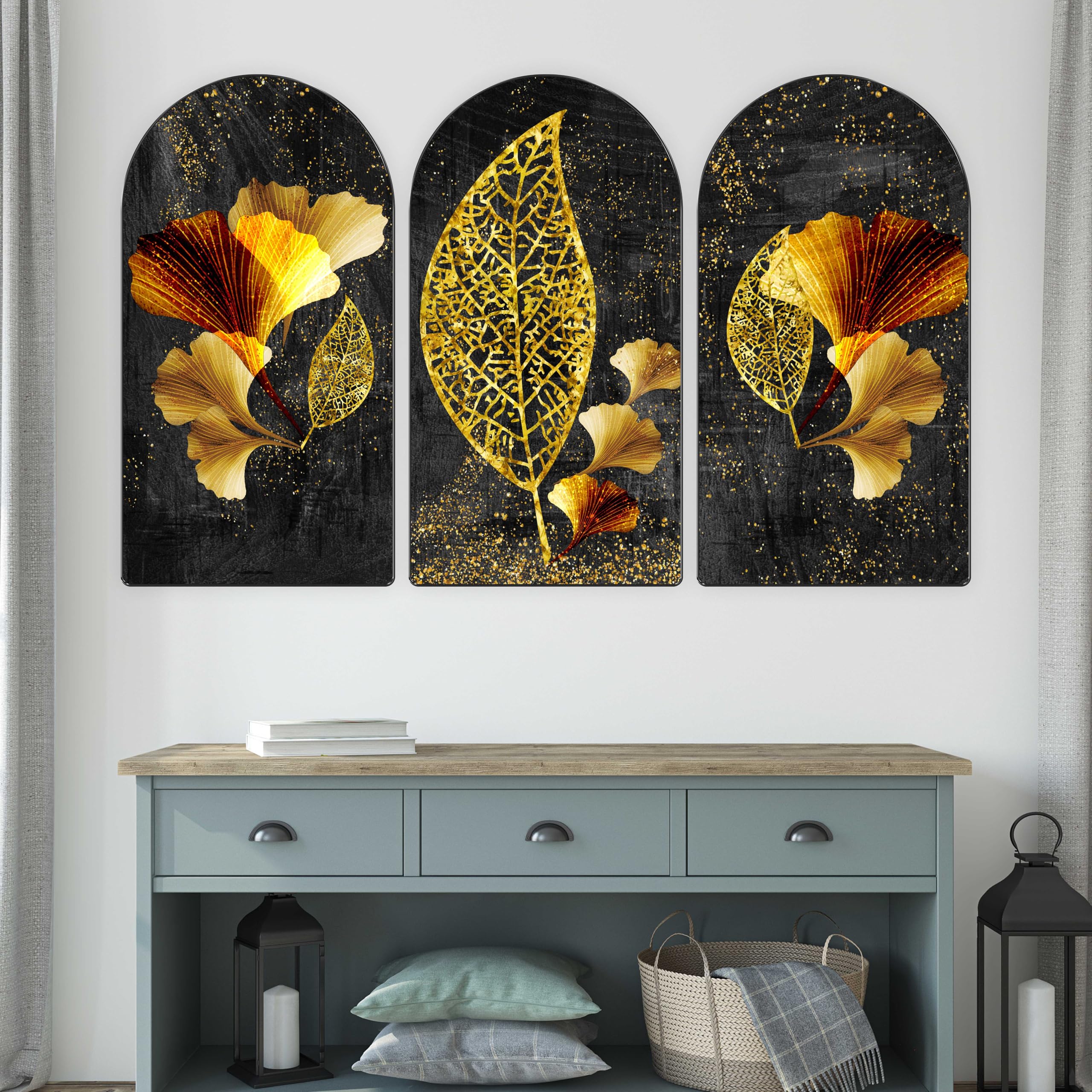 Livin'luxe Golden Tree Arch Shape 3 Panel Wall Painting Set -22 Livin'luxe Golden Tree Arch Shape 3 Panel Wall Painting Set -22