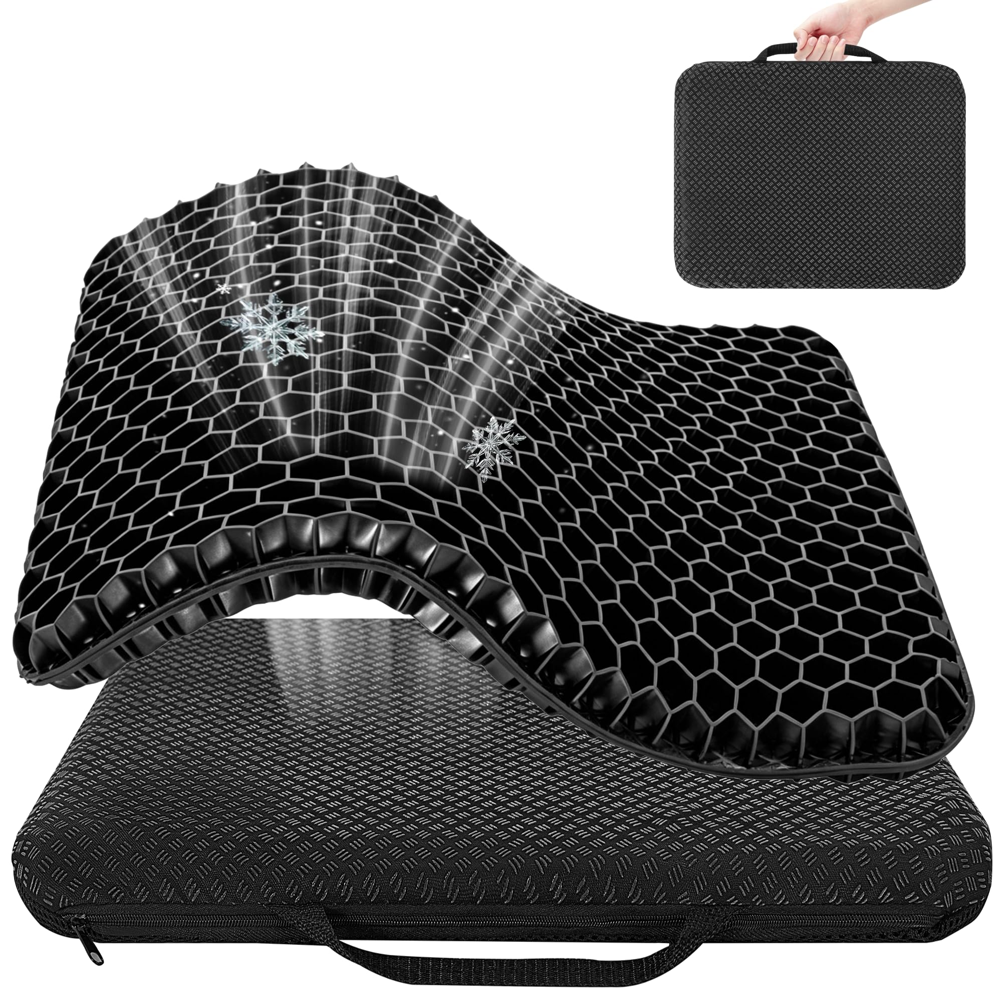 LASUK Gel Seat Cushion with Cloth Cover, Breathable Honeycomb Design, Black