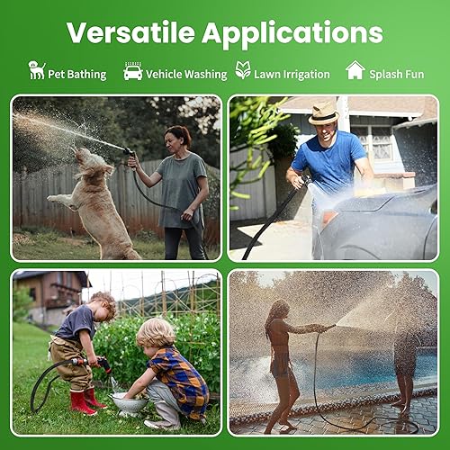 Miniatura 6 de Manguera de jardín de 75 pies  Manguera de agua ligera y flexible, tela a prueba de fugas y no expandible con válvula de cierre para patio, riego al