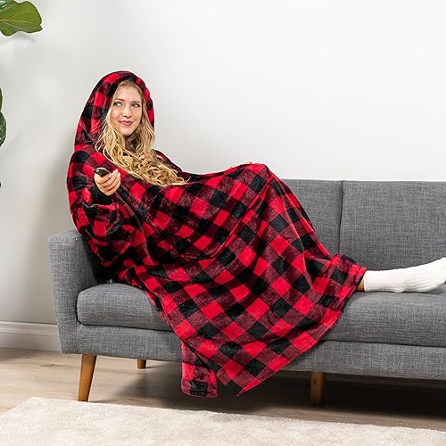 Miniatura 5 de PAVILIA Manta con capucha para mujer, manta Sherpa para hombre, acogedora manta de gran tamaño, sudadera con capucha