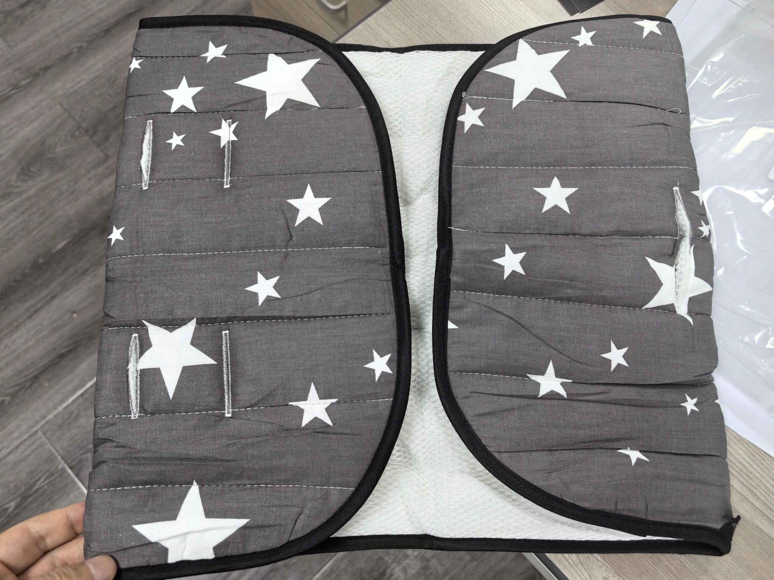 Doublure de siège de poussette pour bébé - Coussin universel respirant pour poussette - Coussin de poussette en coton épais - Housse de siège pour voiture (étoiles grises)