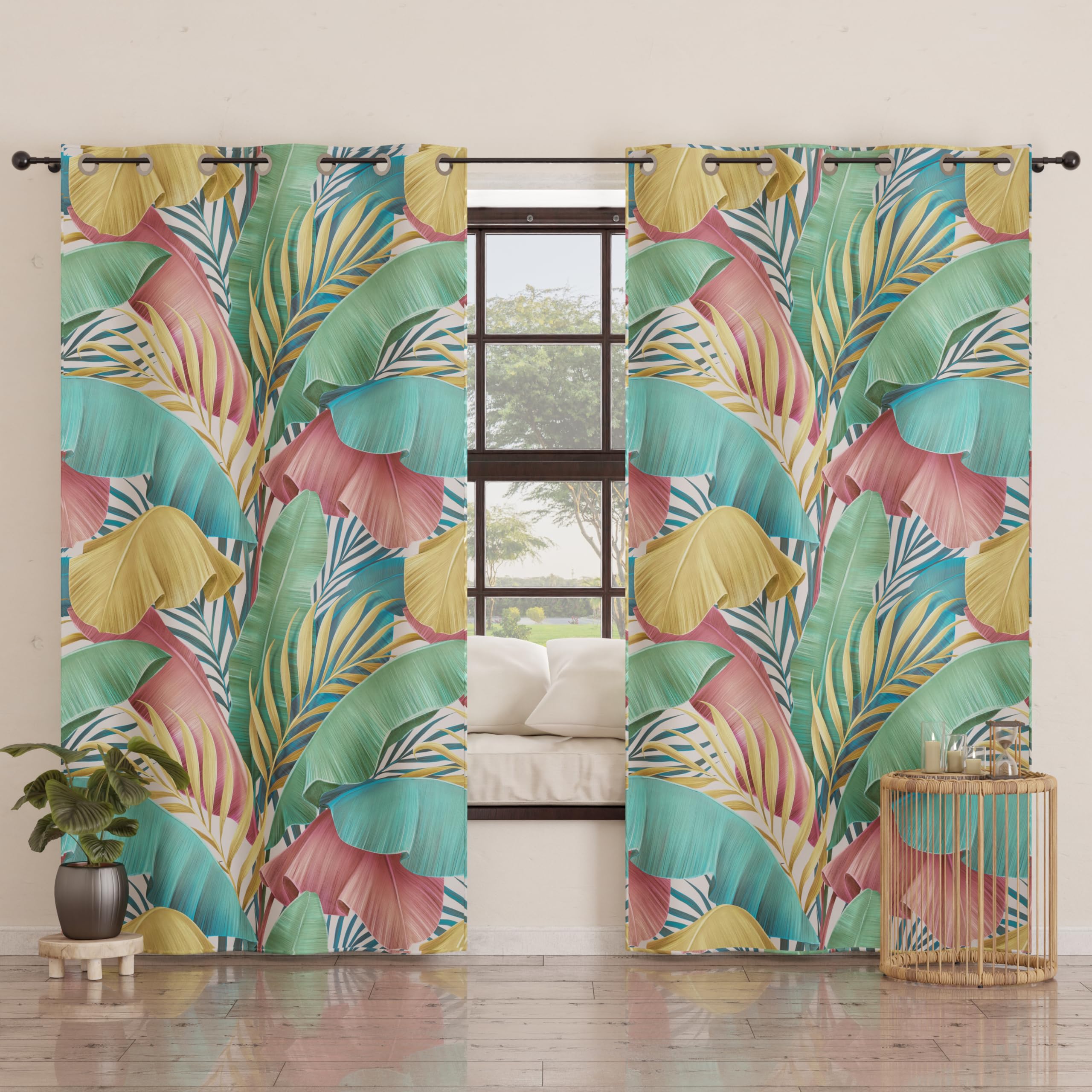 PETTI Artigiani Italiani - Tende a Pannelli per Interno con Anelli 2 Pezzi 140x280cm, Tenda Camera da Letto e Soggiorno Oscuranti Isolanti e Moderne, Tropical, 100% Made in Italy
