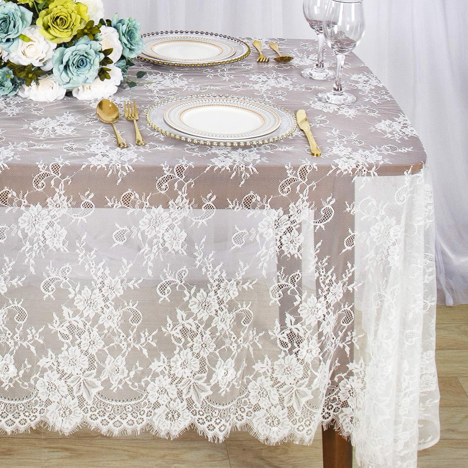 ShinyBeauty Lace Tablecloth Floral Tablecloth White Rectangle