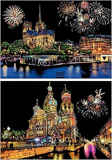 Scratch Painting Kits for Adults Rainbow Painting Art Paper, World Famous City DIY Night View Scratchboard for Adults with 4 Tools,Size 11.2''x16'' (Notre Dame de Paris)