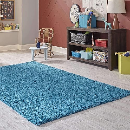 Miniatura 2 de Unique Loom Zuniga Solid Shag Collection - Alfombra moderna de felpa turquesa (3 pies 3 x 5 pies 3)