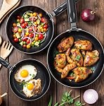 KICHLY Nonstick Frying Pan Set, 3 Piece Induction Bottom Chef's Pan, 8 Inches, 9.5 Inches and 11 Inches Cookware Set, Black