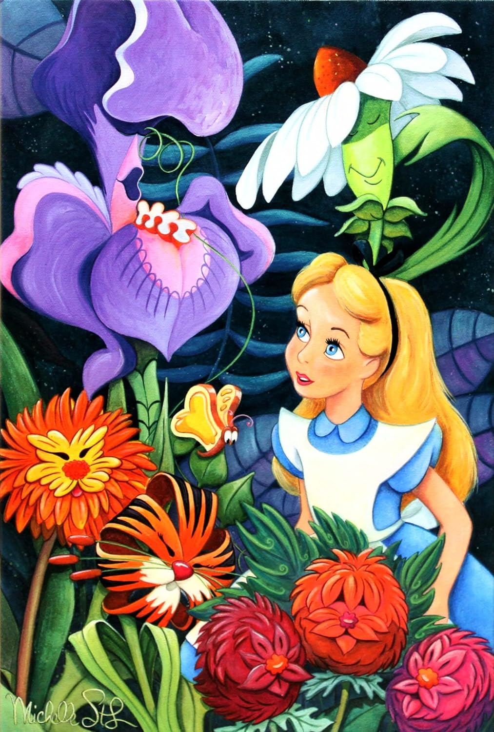 Amazon Co Jp Disney ディズニー ミシェル ローレン 不思議の国のアリス 花との会話 限定1500部 キャンバスジークレ 作品証明書 展示用フック付 並行輸入品 ホーム キッチン