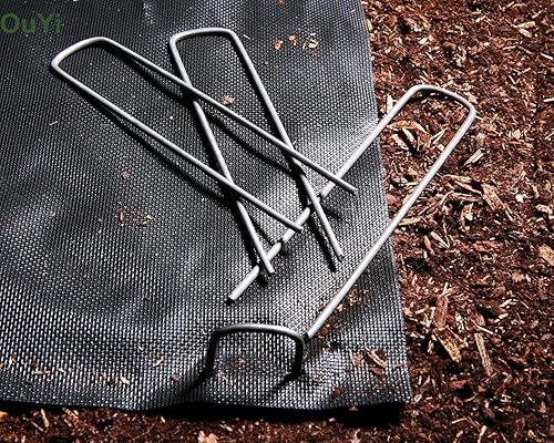 Miniatura 4 de AAGUT Paquete de 100 grapas de jardín de 6 pulgadas de calibre 11, pasadores de césped galvanizados en forma de U, estacas de valla de césped para